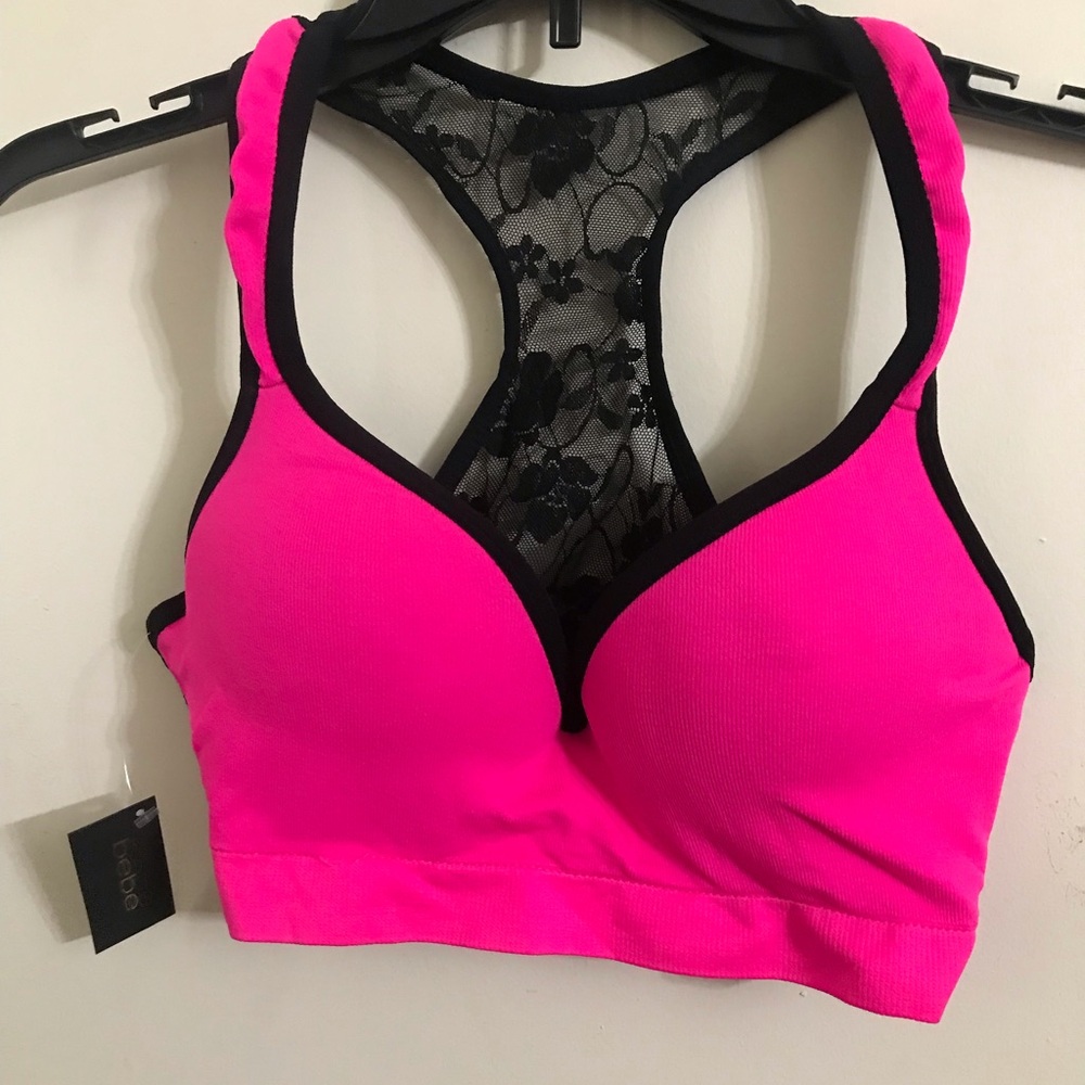 BEBE Pink Lace Racerback Bra